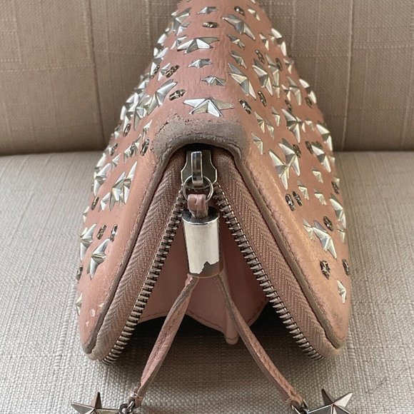 Jimmy Choo Clutch Nellie Star Studded Leather Zip Around Long Wallet Made Italy - Picture 11 of 12